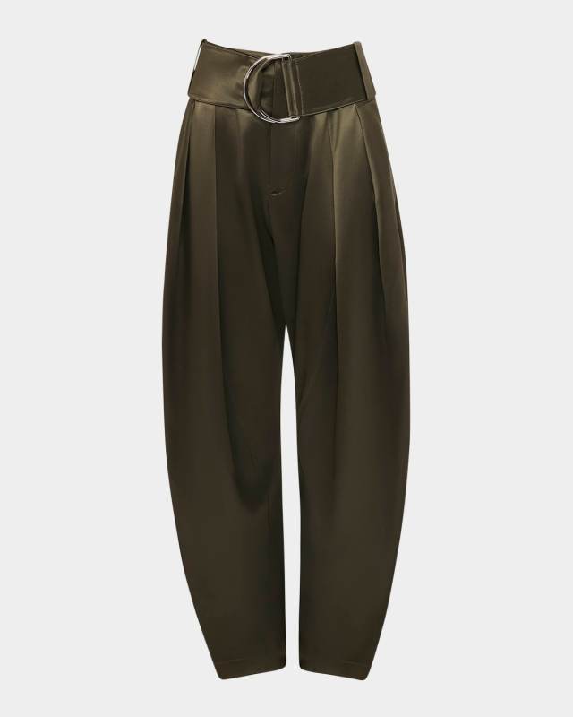 Pleated D-Ring Satin Trousers